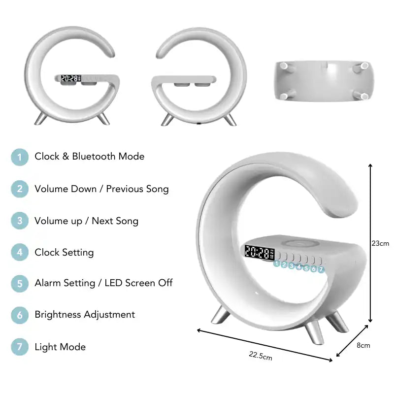 Smart LED wireless charging alarm clock — close-up of clock controls